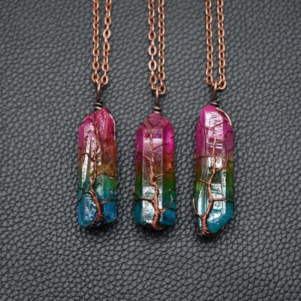 Hot Selling Stone Crystal Pillar Tree Of Life Pendant Ins Fashion Necklace - Image 8